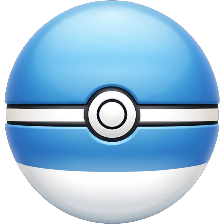 blue pokeball emoji, top half is a more saturated blue, bottom half is white, black stripe, with a white sheen, with a pearlescent finish, with a dust effect emoji