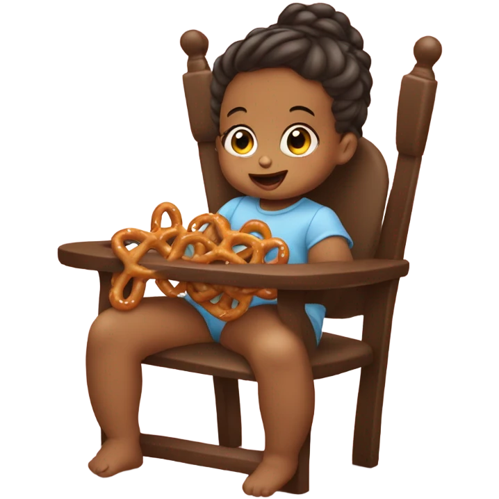 Baby girl eating pretzels in high chair emoji