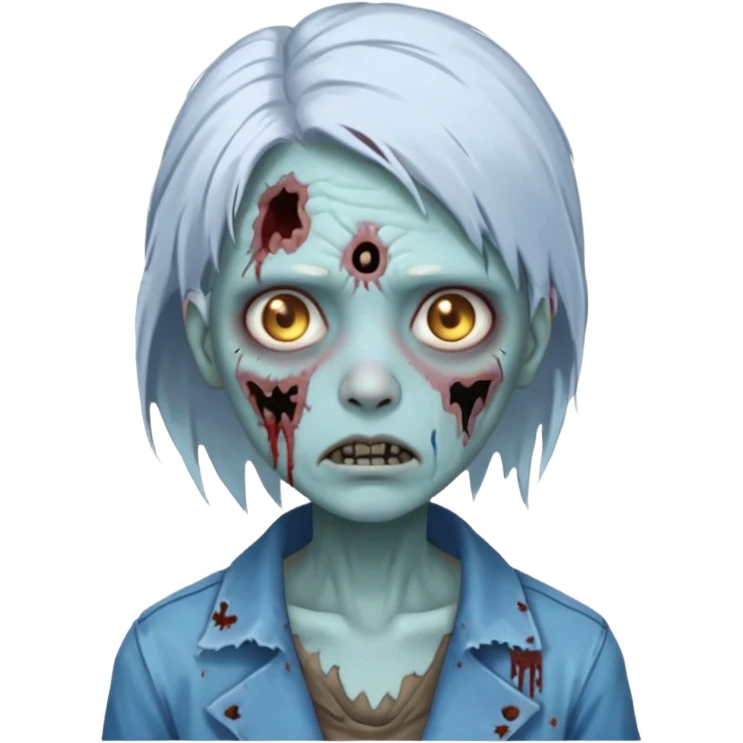 A pale blue zombie girl with white grey hair emoji