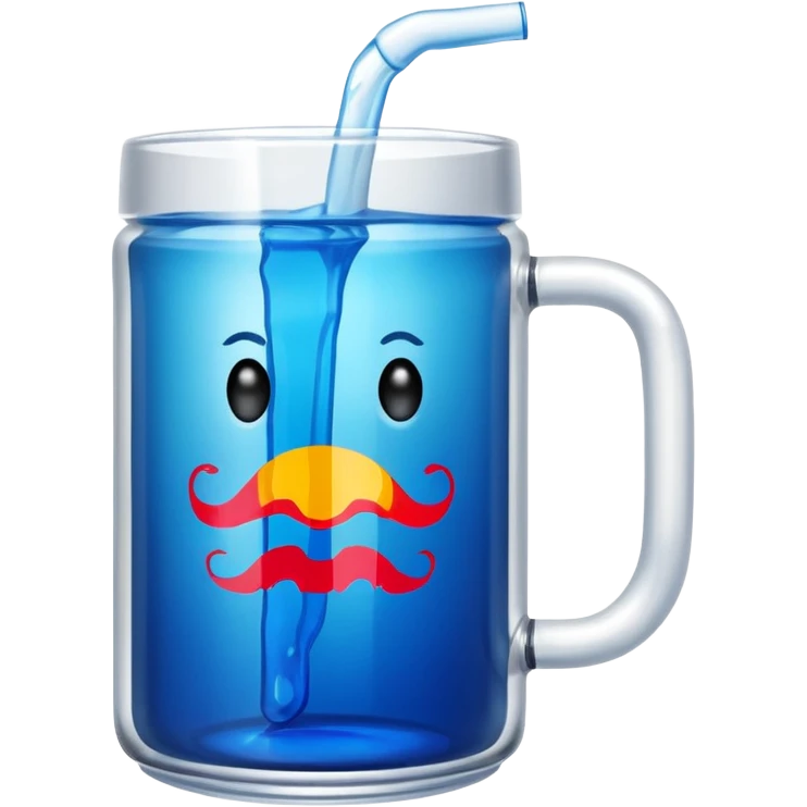 A large clear glass mug with a bright blue liquid inside.  Make the mug thicker and white/clear, not blue. beer stein. Handle is not blue. The walls of the mug are very thick and white. Only one handle. No actual beer. Can of redbull sticking out of too emoji