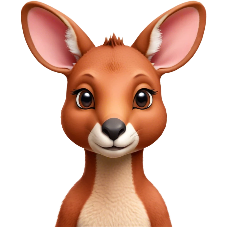 Cinematic Cute Adult Red Kangaroo Portrait Emoji, Head tilted playfully and inquisitively, showcasing a charming, robust build with soft reddish fur and a uniquely red kangaroo-like head featuring a gentle, elongated snout and rounded ears, with large, sparkling eyes full of wonder, Simplified yet irresistibly adorable features, highly detailed, glowing with a warm, friendly glow, high shine, affectionate and lively, stylized with a touch of outback whimsy, soft glowing outline, capturing the essence of a mischievous yet loving kangaroo that seems as if it could hop out of the screen into your arms! emoji