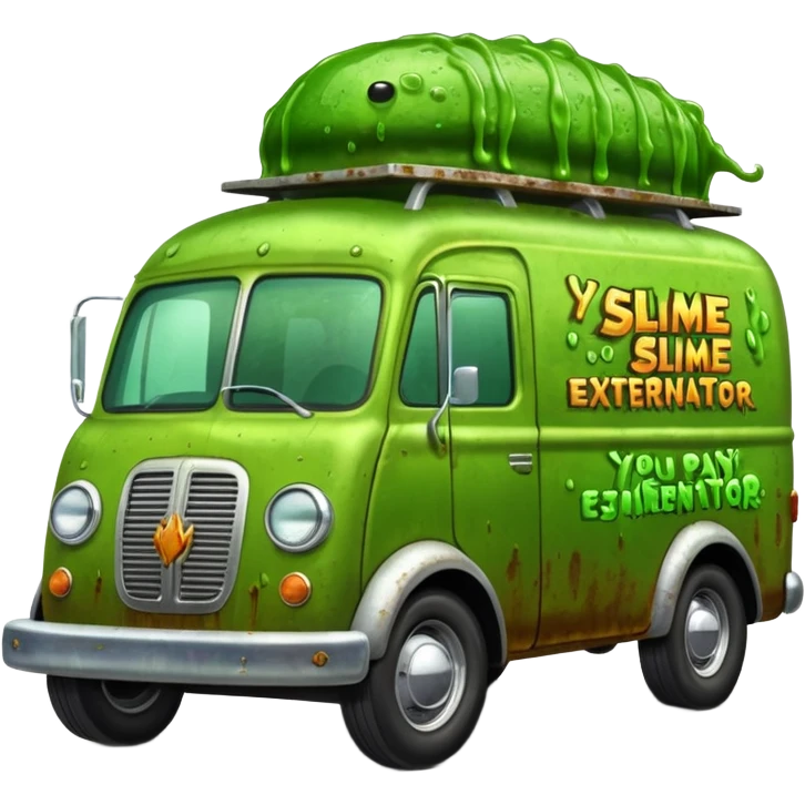 Heroic  SuperBug Ron’s slime-oozing exterminator antique tall moving van hot rod(motto: You pay me now!) emoji