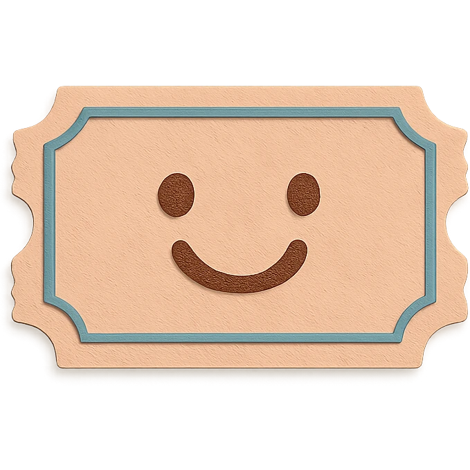 soft pastel vintage ticket shape sticker for journaling with a smiling face accent emoji