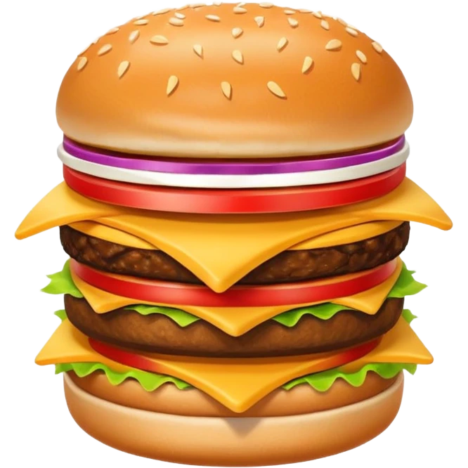 A clean and simple icon of fast food in emoji-style illustration. A burger with fries, naggets and shaverma, bright and bold colors, simple shapes, flat design, high contrast, inviting and appetizing. emoji
