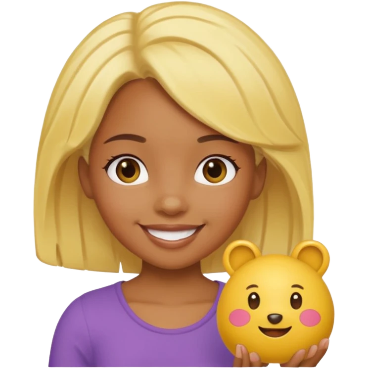 yellow haired black wearing small girl with small toy emoji