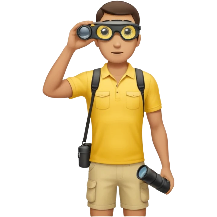 Male lifeguard – yellow shirt, binoculars in hand, scanning the sea, full body emoji