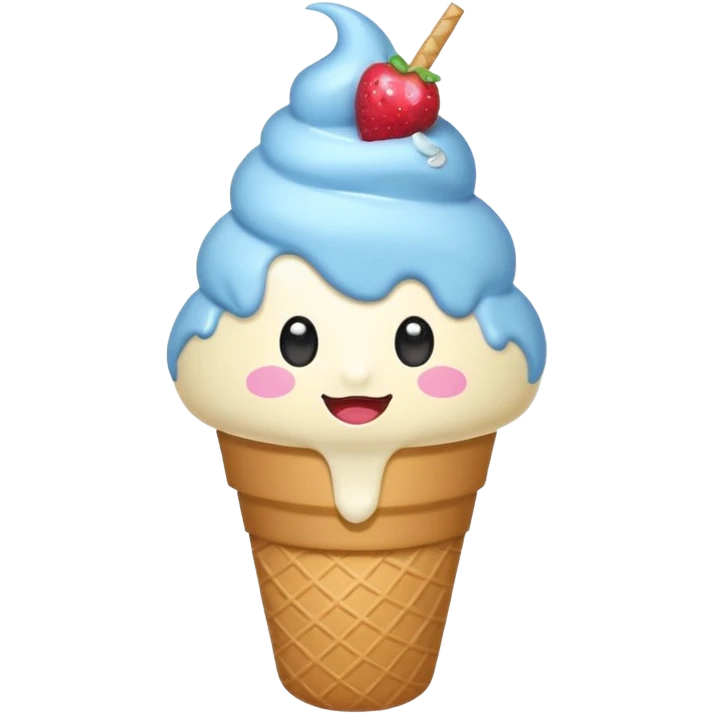 cono de helado de vainilla kawaii con ojitos emoji