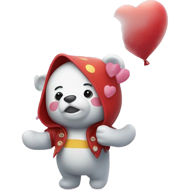 Clowd raining hearts with a cute bear standing under it emoji