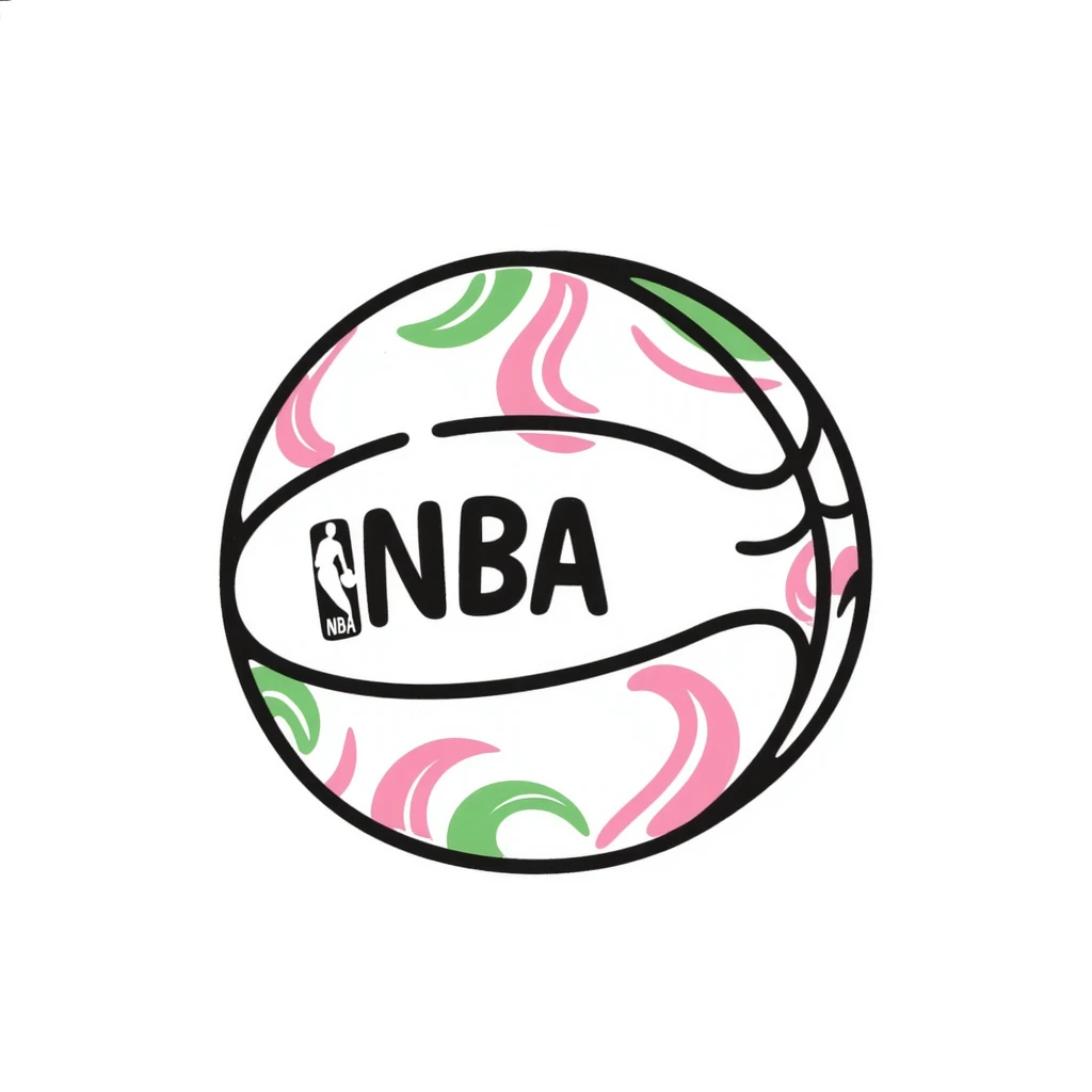 Spalding basketball with NBA logo, white color with pastel pink and green swirls pattern emoji