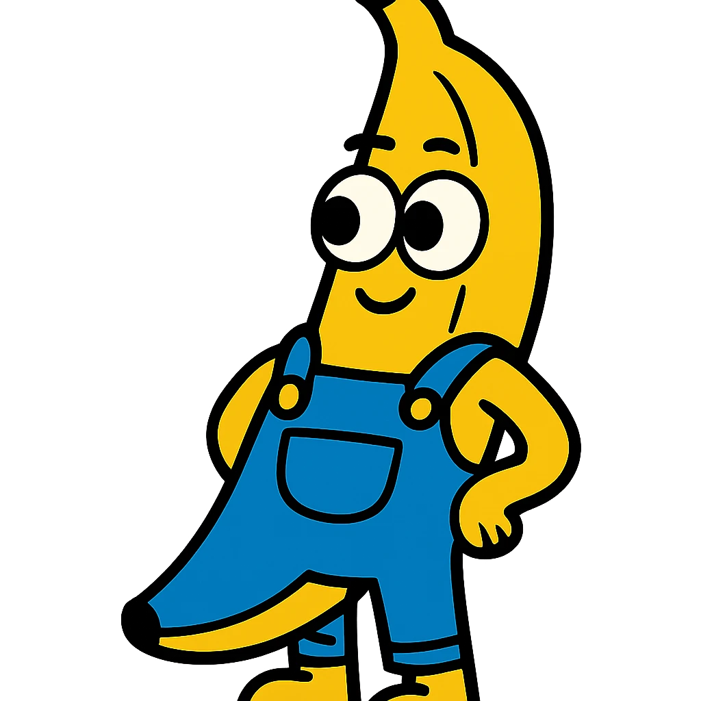 banana with eyes and blue jean overalls emoji