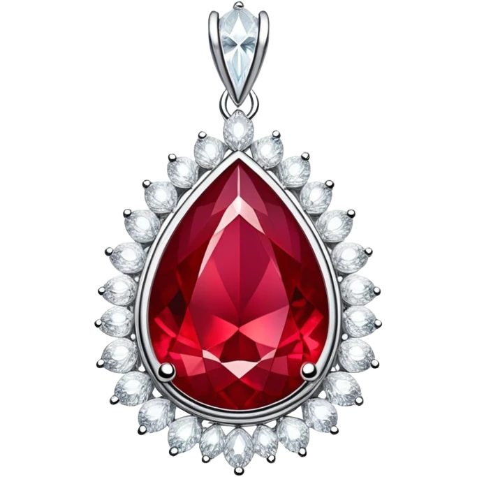 enchanted ruby talisman radiating passion and renewal, teardrop shape, surrounded by shimmering white stones emoji
