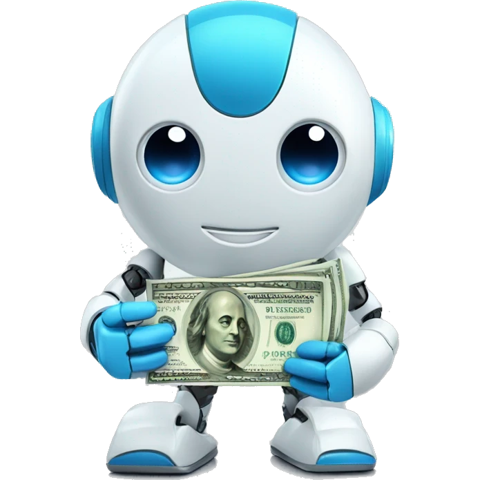 cute blue eyed robot holding money emoji