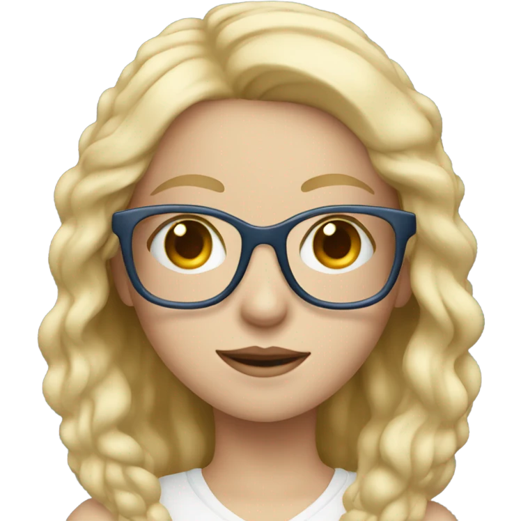 Blonde girl, blue eyes, wearing glasses with camera emoji