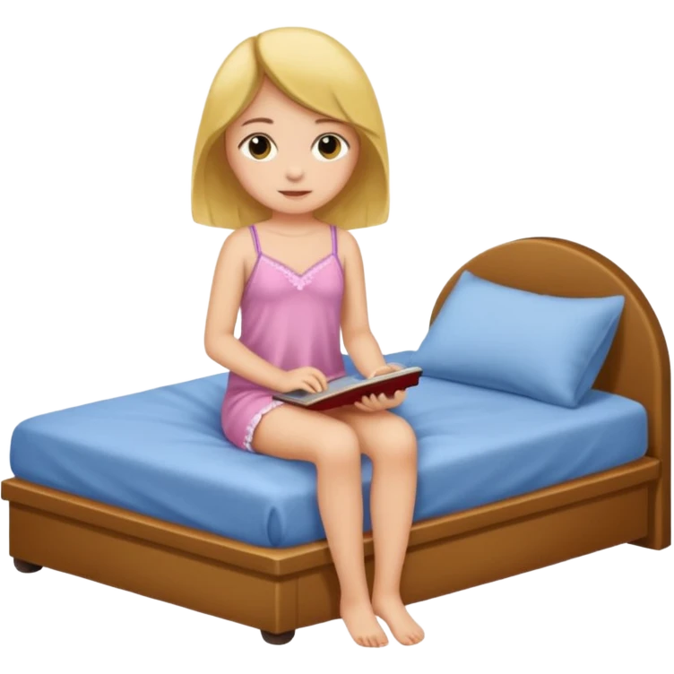 Jeune fille ado assise sur  un lit  en nuisette emoji