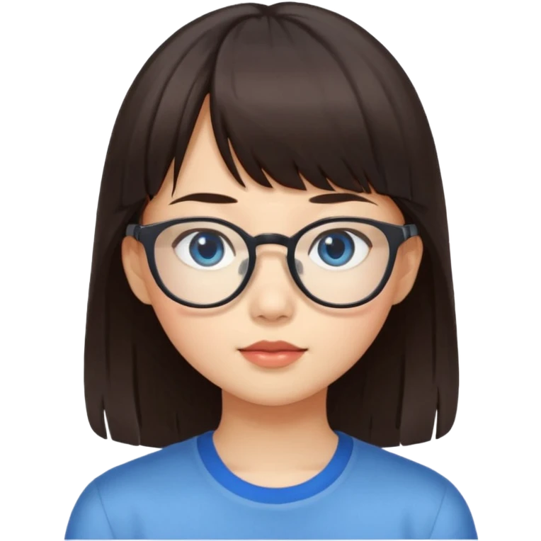 Asian girl with bangs and glasses with brunette blue eyed boy emoji