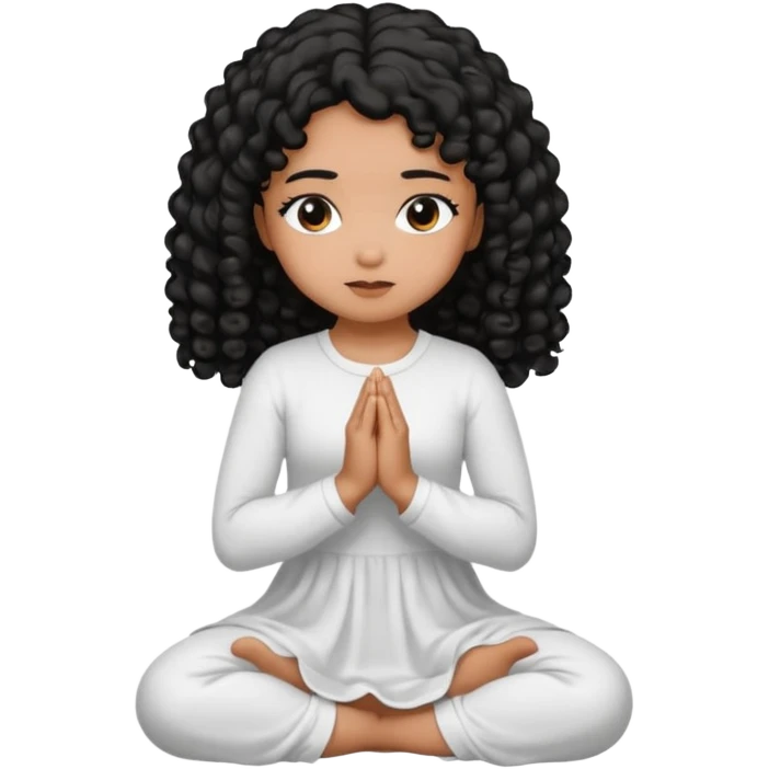girl praying on knees curls black hair and brown skin emoji