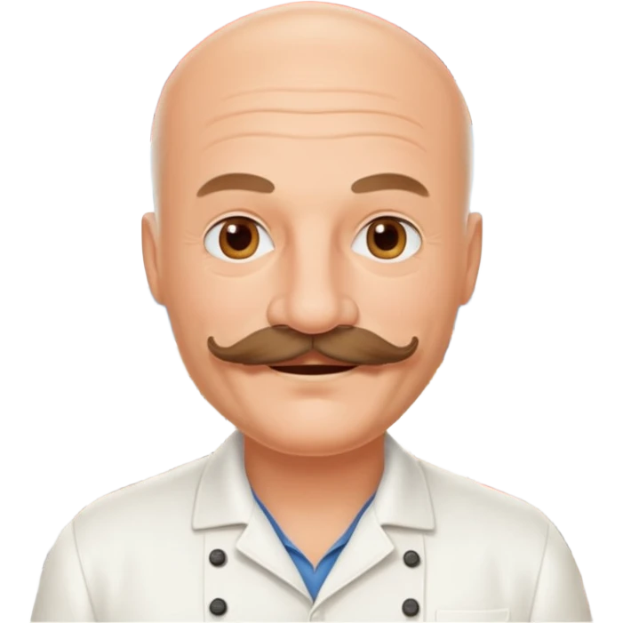 Est-ce que tu peux me faire un chef cuistot qui ressemble à Philippe Etchebest et qui est devant un restaurant? Est-ce que tu peux le faire souriant, avec une moustache de cuistot? 
 emoji
