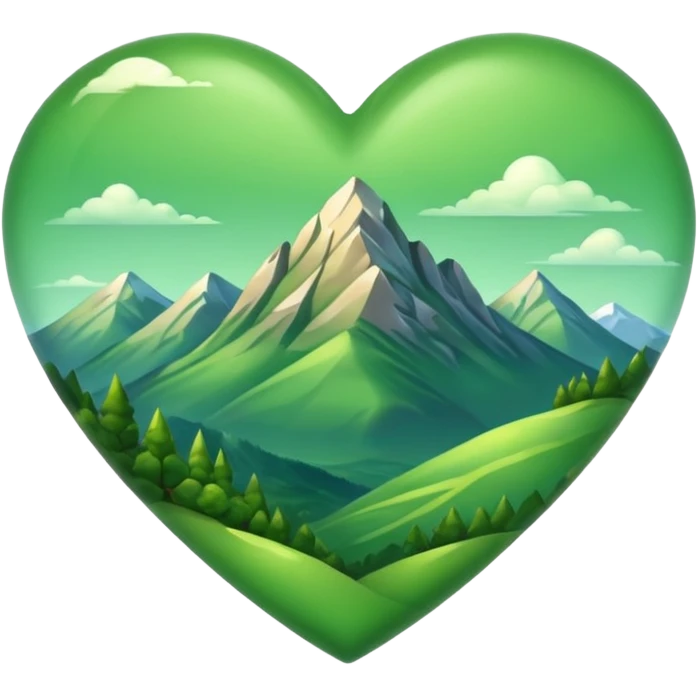 green heart with a mountain landscape emoji