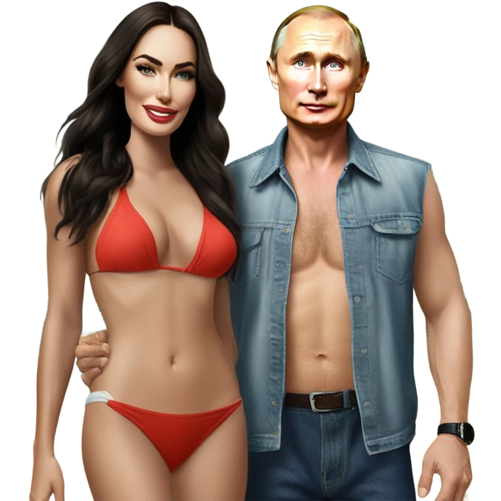 Photo realistic, Vladimir Putin and Megan Fox at the beach emoji