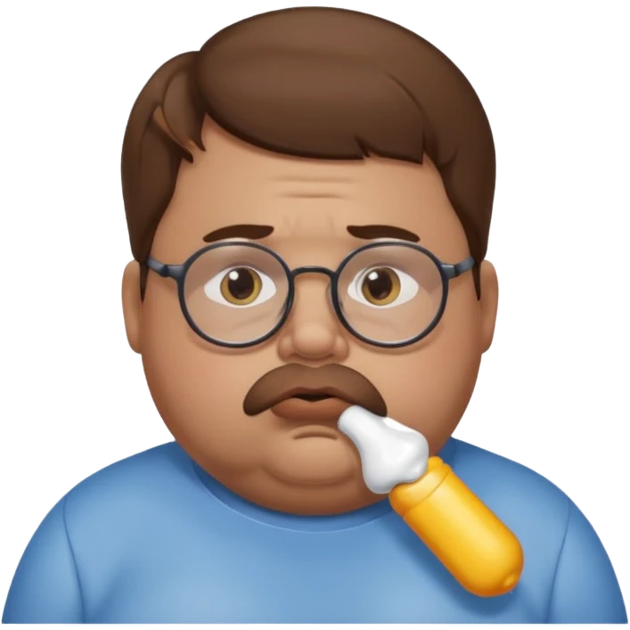 Fat sad guy with brown hair and glasses sucking on binky emoji