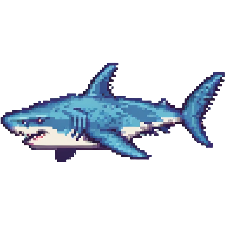 A pixel art shark, retro gaming style, colorful and blocky emoji