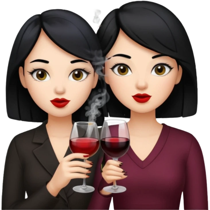 2 girls 1 smoking and 1 drinking wine black hair  emoji