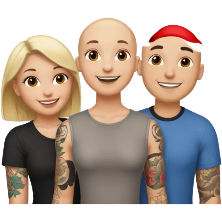 throuple blonde female brunette female with tattoed bald male emoji