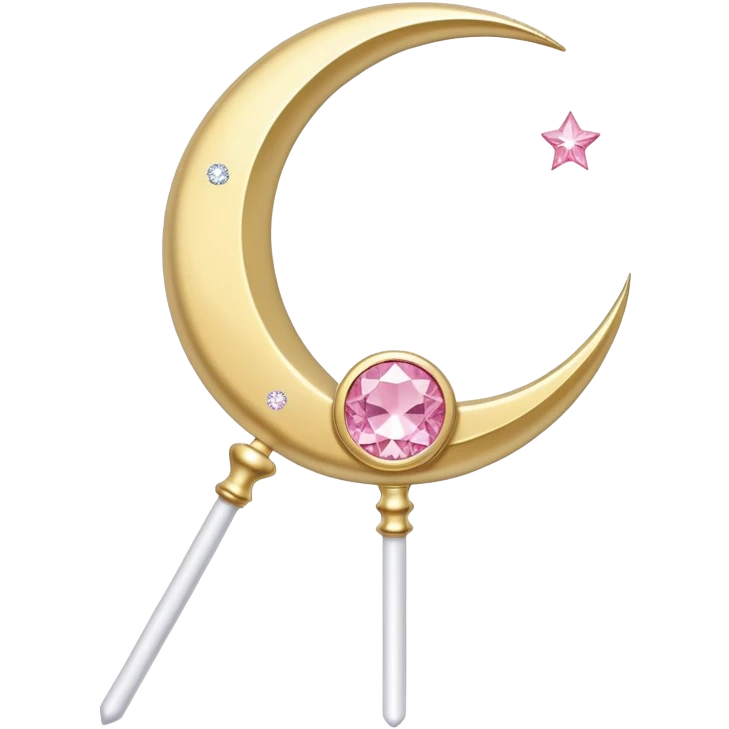 Sailor Moon's Crescent Moon Stick, a pink wand with a gold crescent moon on top and a circular silver gem in the center emoji