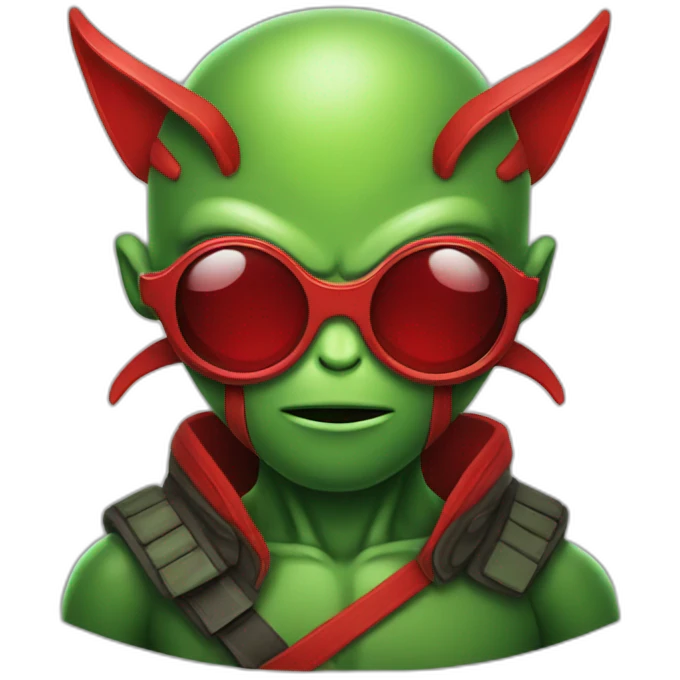 Green Alien ninja with red glasses emoji
