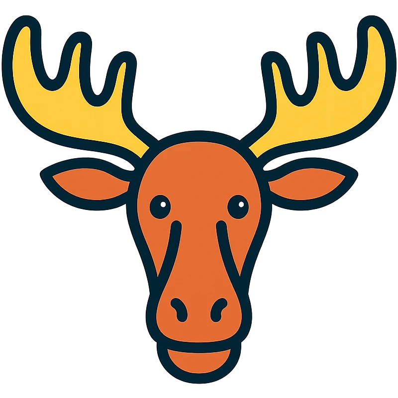 stylized moose head icon, large antlers, long snout, gentle expression, modern icon style emoji