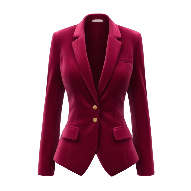 Realistic isolated open wine color velvet feminine fashion blazer jacket.  emoji