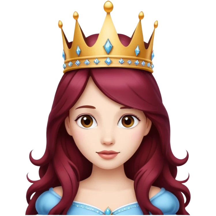 Beautiful long burgundy haired girl wearing a princess crown emoji