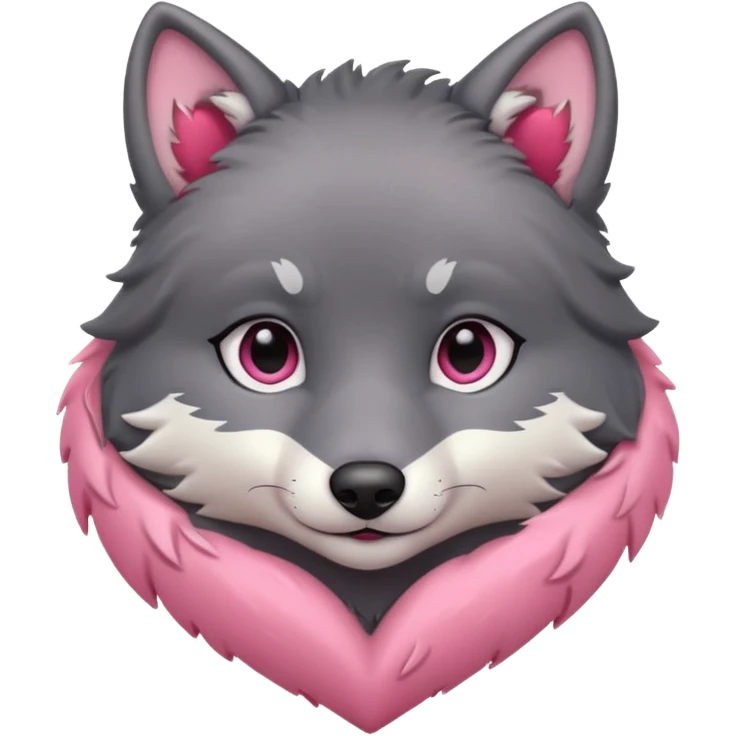 cute dark grey wolf inside heart emoji
