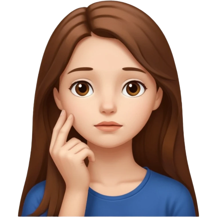 a thoughtful girl looks up and holds her hand under her chin emoji