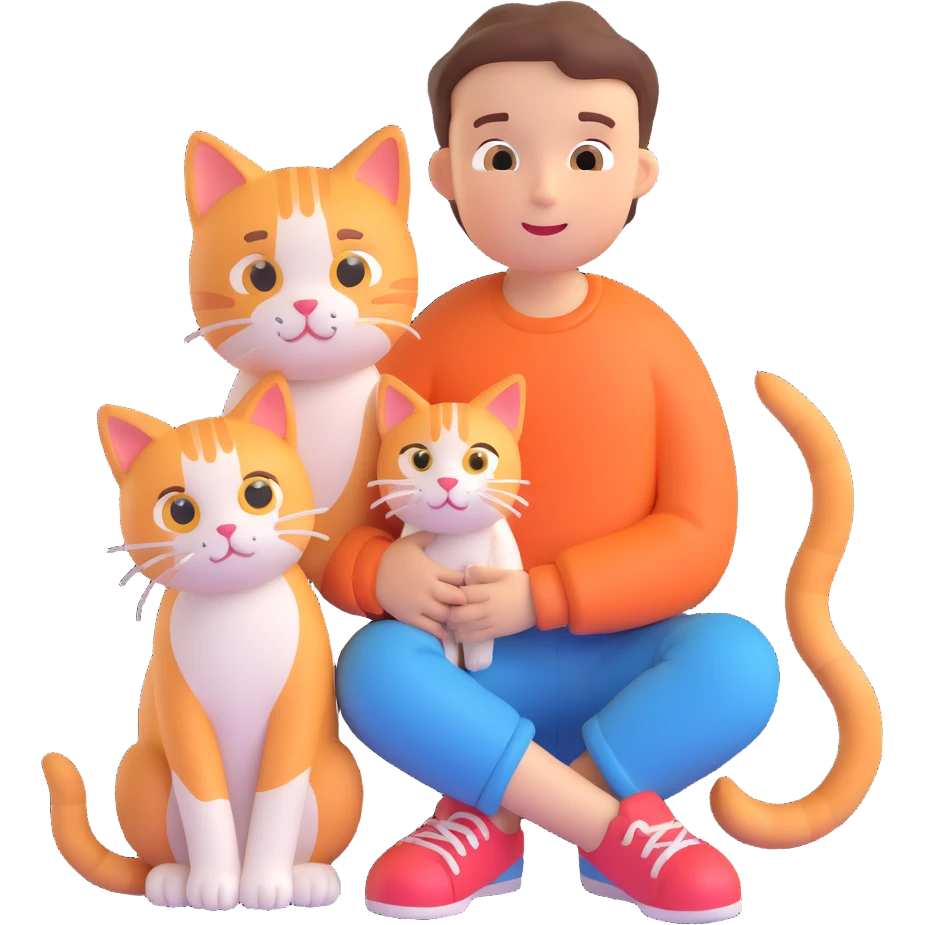 boy and cat pet in forrest background, close up pose emoji