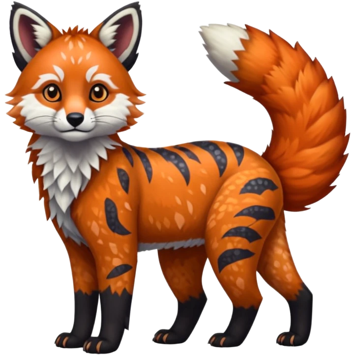 Black-eared Realistic patterned speckled flurry scaly 4-legged quadrupedal Red-Panda-Caracal-Maned-Wolf-Bobcat-Lynx-animal-fusion-hybrid, Full body emoji