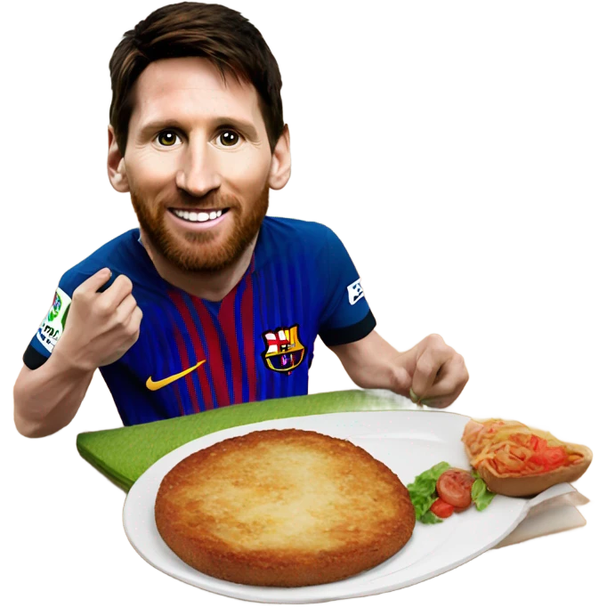 Lionel messi eating a milanesa over a football ball emoji