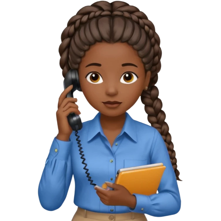black girl on the phone with a notepad in colored formal shirt and braids emoji