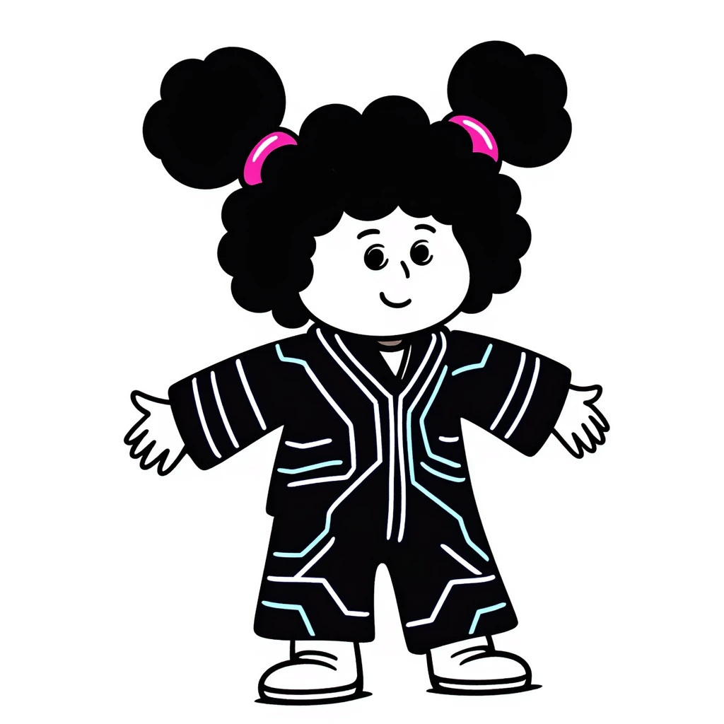 Cabbage Patch Kid as Tron character in 80's retro anime style with neon colors emoji