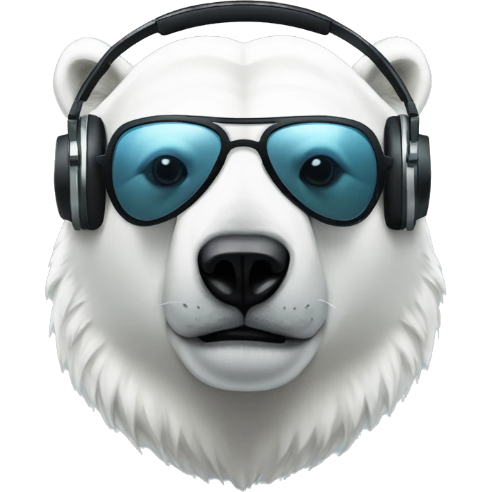 polar bear head, dj, wearing sunglasses and over ear headphones emoji