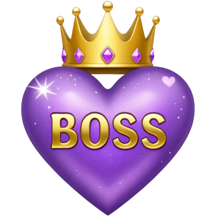 Purple Hearts and crowns with glitter and the words boss bitch emoji