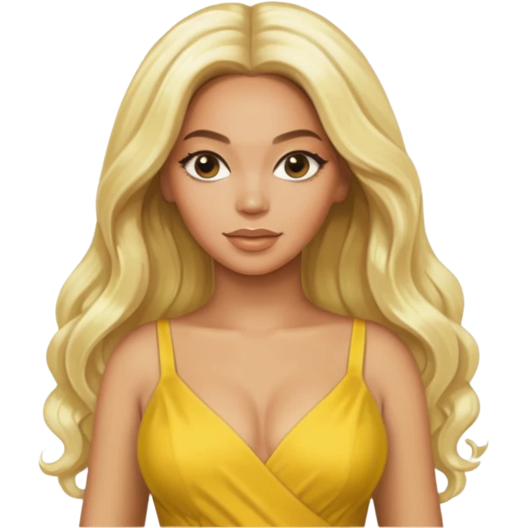 Beyonce with platinum blonde long hair, yellow outfit emoji