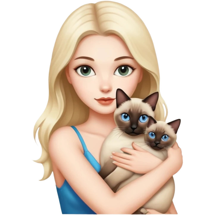 A beautiful and sexy white girl holding a Siamese cat emoji