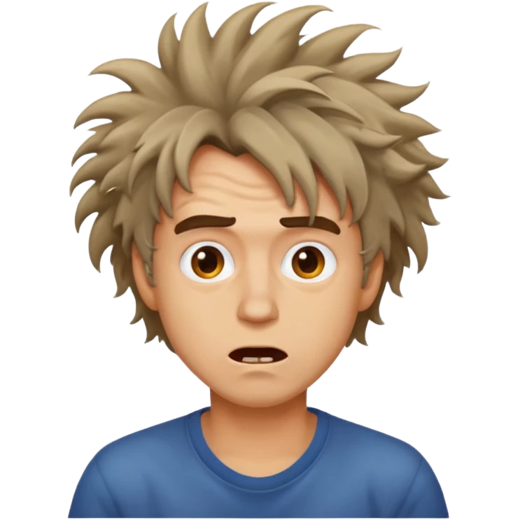 crazy man, wild expression, messy hair emoji