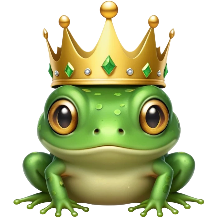 tiny frog wearing a crown that's too big, looking confused emoji