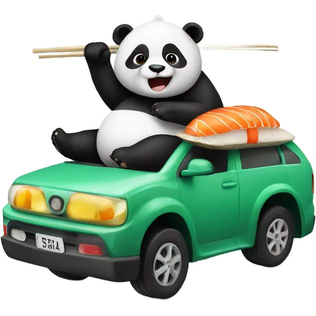 panda riding a sushi car emoji