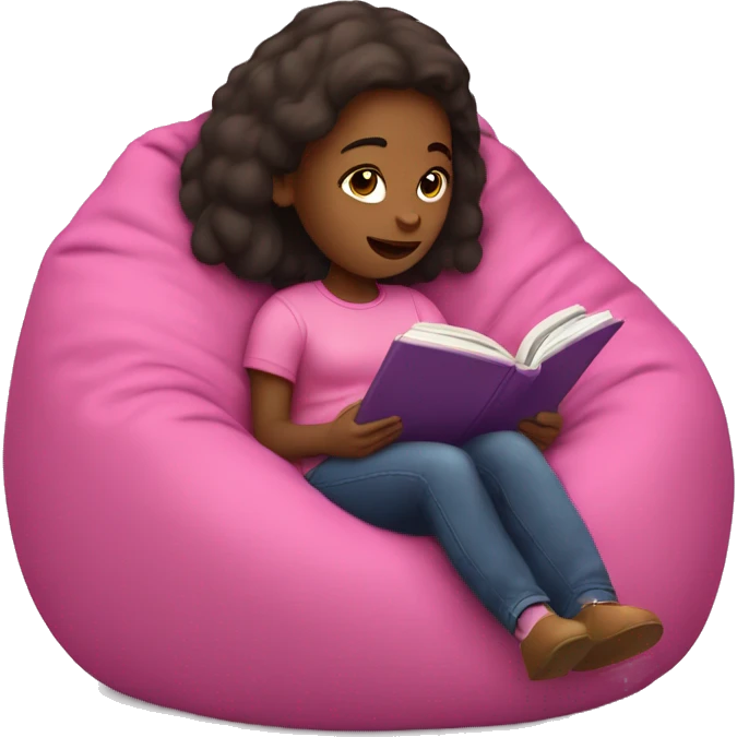 Girl in pink beanbag chair reading a book  emoji