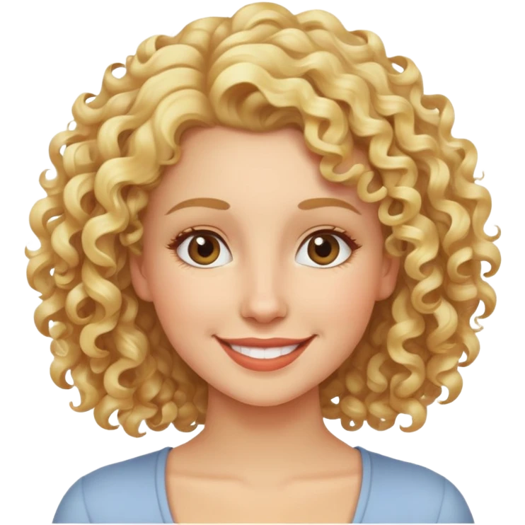 nữ 30 tuổi, tóc xoăn màu vàng, da trắng, cười mỉm emoji