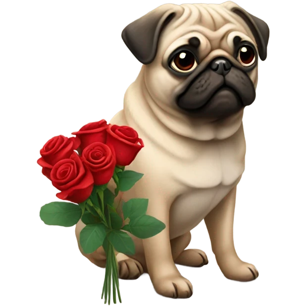 Pug holding 32 Red Roses emoji