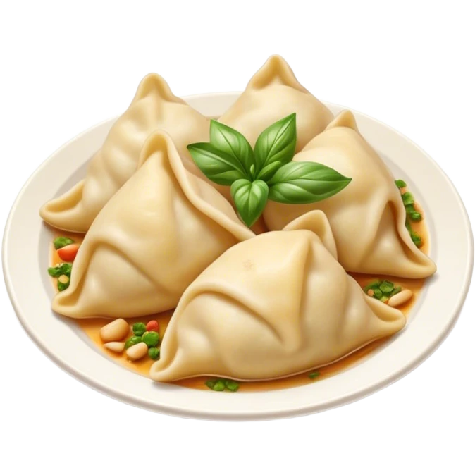 Cinematic Realistic Pierogi Dish Emoji, depicted as tender dumplings filled with savory ingredients rendered with lifelike textures and warm, inviting lighting. emoji
